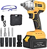 GardenJoy Cordless Power Impact Wrench: 21V Electric Impact Driver with Brushless 300N.m. 1/2'Chuck 220 Ft-lb Max High Torque 4pc Impact Drill Sockets Fast Charger & Home Tools Kit Set