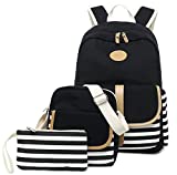 FLYMEI Cute Backpack for Women, Lightweight Canvas Backpack for Girls/Boys, 15.6 Inch Laptop Bag for Men, Durable Women Cute Backpack, Waterproof Black Bookbags for Teens