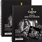 Castle Art Supplies Premium Sketch Book 9in x 12in | Double Sketch Pad Pack | 200 Sheets of Quality 90gsm Paper | for Adult Artists and Learners | Spiral Bound for Versatility | Ideal for Schools