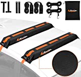 HODIAL Soft Roof Rack Pads Universal Car Rooftop Luggage Carrier Capacity Load 80lb for Kayak Surfboard SUP Canoe Along with Tie Down Strap PP Rope Quick Loop Strap and Storage Bag