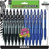 ZEBRA PENS, bulk pack of 24 ink pens, Z-Grip Retractable ballpoint pens Medium point 1.0 mm, 12 black pens & 12 Blue pens combo pack