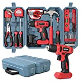 Hi-Spec 58 Piece Red 8V Power Drill Screwdriver & Household DIY Tool Kit. Lightweight, Cordless & Rechargeable. Complete in a Hand Tools Box Set