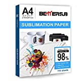 BetterSub Sublimation Paper Heat Transfer Paper 110 Sheets A4 Size 8.29' x 11.7' for EPSON HP CANON Inkjet Printer with Sublimation Ink in Light Color Shirts Hat Cap Mug Cup