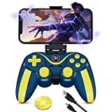 Kujian Android Controller with Holder, Double Shock Bluetooth Game Controller Android/IOS, Wireless Gaming Controller for SumSung/IPhone/IOS MFI(Blue)