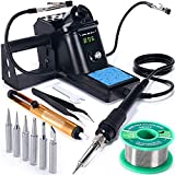 YIHUA 926 III 60W Digital Display Soldering Iron Station Kit w 2 Helping Hands, 6 Extra Iron Tips, Lead-Free Solder, Solder Sucker, S/S Tweezers, °C/ºF Conversion, Auto Sleep & Calibration Support