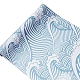 Cute Sea Waves Adhesive Shelf Liner Peel & Stick Dresser Drawer Sticker Cabinet Sticker Furniture Contact Paper, 17.7 Inch by 9.8 Feet (17.7 Inch by 9.8 Ft, Blue/White)