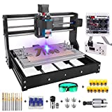 2 in 1 5500mW Engraver CNC 3018 Pro Engraving Machine, GRBLControl PCB PVC Wood Router CNC 3 Axis Milling Machine with Offline Controller and ER11 and 5mm Extension Rod