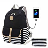 Lmeison Backpack for Girls, Waterproof Black School Bags for Teen Boys, Cute Bookbag College for Middle School High School, 15.6 inch Laptop Backpack Travel Rucksack Daypack for Men Women