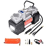 GSPSCN Portable 12V Air Compressor Pump Digital Display Tire Inflator with LED Flashlight, Heavy Duty Dual Cylinder Tire Pump 150 PSI with Locking Air Chuck for Auto,SUV,Off-Road,Truck,RV,Bike etc
