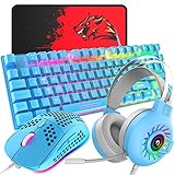 4-in-1 Gaming Keyboard Mouse Combo ,88 Keys Compact Rainbow Backlit Mechanical Feel Keyboard,Lightweight Gaming Mouse with Honeycomb Shell,3.5mm Gaming Stereo Headset for PC Laptop Computer