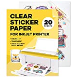 90% Clear Sticker Paper for Inkjet Printer (20 Sheets) - Glossy 8.5 x 11 - Printable Vinyl Sticker Paper for Cricut - Printable Sticker Paper - Transparent - Adhesive - Clear Sheets - Clear Labels
