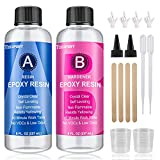 Teexpert 16OZ Epoxy Resin - Crystal Clear Resin Kit for Jewelry DIY Art Crafts Cast Coating Wood,Easy Cast Resin Bonus with 4 Sticks,2 Graduated Cups, 2 Pairs Gloves, 2 Droppers, 2 Beak Covers