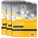 Bellofy 3 x Drawing Paper Pads 9” x 12” | 300 Sheets | 60lbs 85g | Acid Free Sketchbook Paper for Dry Media | Top Spiral Bound Sketchpad for Kids, Beginners, Artists & Professionals