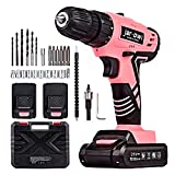 jar-owl 21V Pink Tool Set with Drill, Power Cordless Dril Driver Home Tool Set with 3/8 Inch Keyless Chuck,1.5AH 2PCS Battery and Charger for Lady's Home Repairing Tool Kit