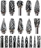 Sworker Carbide Burr Set Die Grinder Bits Rotary Tool Bits 1/8' Shank 20 PC Double Cut Compatible with Dremel Wood Carving Accessories Cutting Burrs Metal Grinding Engraving Polishing Porting Trimming
