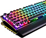 RK ROYAL KLUDGE Typewriter Style Mechanical Gaming Keyboard with True RGB Backlit Collapsible Wrist Rest 108-Key Blue Switch Retro Round Keycap - Black