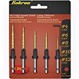 Rokrou Countersink Drill Bit Set Wood Drill Bit M2 HSS Titanium 11PCS Drill Bit Set #4(7/64') #6(9/64') #8(11/64') #10(3/16') #12(7/32') - 1 Hex Wrench