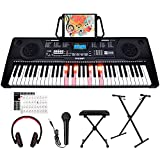 SOUIDMY C-L260 61 Key Beginner Piano Keyboard Kits, Full-size Light Up Keyboard, 3 Lesson Mode for Quick Start, include Stand, Seat, Headphone, Microphone and Note Stickers