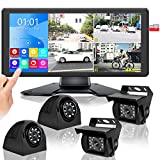 4K RV Backup Camera System with 10.36’’ Monitor for RV Truck Bus Trailer with Rear Side View 4 AHD Camera 4 Splits Touch Screen DVR Recording IP69 Waterproof Bluetooth Music Video Playback Avoid Blind