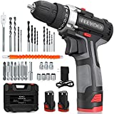Cordless Drill Set with 2 Batteries, 12.8V 28Nm Powerful Electric Drill Screwdriver Set 34Pcs (2x3900mAh Batteries, 2 Speed, 25+1 Clutch, 10mm Automatic Chuck, Built-in LED Light) for DIY Project