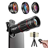 APEXEL Phone Photography Kit Flexible Phone Tripod, Remote Shutter, 4 in 1 Lens Set,18X Telephoto Lens, Fisheye, Macro & Wide Angle Lens for iPhone 12/11//XS Max/XR/ XS/X 8 7 Plus Samsung OnePlus