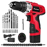 AVID POWER 12V Cordless Drill, Power Drill Set with 22pcs Impact Driver/Drill Bits, 2 Variable Speed, 3/8'' Keyless Chuck, 15+1 Torque Setting (Red)
