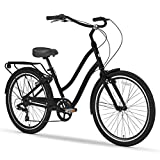 sixthreezero EVRYjourney Men's 7-Speed Step-Through Hybrid Cruiser Bicycle, Matte Black w/Black Seat/Grips, 26' Wheels