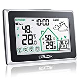 BALDR Weather Station,Indoor Outdoor Thermometer Wireless with Touch Control, Digital Weather Forecaster Station Ideal for Home Office Use,Adjustable Backlight 300ft Range Color LCD Display Black