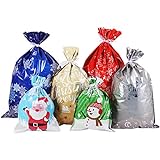 Christmas Bags Large Size Christmas Wrapping Assorted Styles Christmas Goody Bags with Ribbon Ties for Christmas Party Xmas Holiday 30PCS