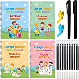 Monking 4Pc Large Magic Practice Copybook for Kids,Handwriting Practice Book 4 Pack with Pen Refill English Cursive Calligraphy Reusable Age 3-8 ，11.4x8.3Inch (4pc+2 pen)