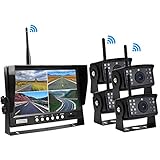 EVERSECU 4pcs Digital HD 1080P Wireless Car Backup Cameras with 9 inch 4ch Quad Display Monitor/Car DVR/Dash Monitor/Vehicle Video Recorder for RV/SUV/Van/Pickup/Truck/Trailer Rear/Side/Front View