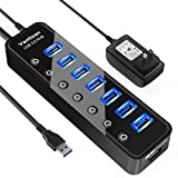 vantisan USB Hub 3.0 Powered, 7 Ports USB Data Hub Splitter with One Smart Charging Port and 5V/4A Powered Adapter and ON/Off Switches for MacBook, Mac Pro/Mini, iMac, Surface Pro Laptop/PC