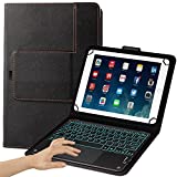Eoso TouchPad Keyboard case for 9', 10',10.1',10.5' Tablets,2-in-1 Bluetooth Wireless Keyboard with Touchpad,7 Colors Backlit & Leather Folio Cover(Black)