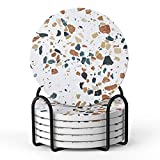 LIFVER Coasters for Drinks, Absorbent Coasters with Holder Set of 6, Avoid Furniture Being Scratched and Soiled, Housewarming Gift for Home Decor, 4 inches -2 Terrazzo Pattern