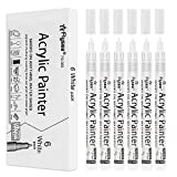 White Marker Paint Pens - 6 Pack 0.7mm Acrylic White Permanent Marker for Drawing, Rock Painting, Stone, Ceramic, Glass, Wood, Plastic, Metal, Canvas DIY Crafts ,Water-Based Acrylic Paint