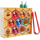 Toddler Fine Motor Skill Toy, Clamp Bee to Hive Matching Game, Montessori Wooden Bee Hive Toys for Toddlers,Wood Color Sorting Puzzle Early Learning Preschool Educational Gift for 2 3 4 Years Old Kids