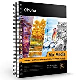 Mix Media Pad, Ohuhu 10'x7.6' Mixed Media Art Sketchbook, 120 LB/200 GSM Heavyweight Papers 62 Sheets/124 Pages, Spiral Bound Mixed Media Paper Pad for Acrylic, Painting Christmas Gift