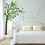 decalmile Green Tree Wall Stickers Flying Leaves Wall Decals for Home Living Room Bedroom Sofa Backdrop TV Wall Decoration (XL, H: 65 Inches)