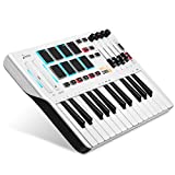 Donner MIDI Keyboard Controller, DMK25 Portable MIDI with 25 Responsive Keys, 8 Great Tactile Backlit Drum Pads, 4 Assignable Knobs for Beginners & Music Composition Lover, Great Gift for Son, White