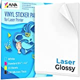 Printable Vinyl Sticker Paper for Laser Printer - Glossy White - 15 Self-Adhesive Sheets - Waterproof Decal Paper - Standard Letter Size 8.5'x11'