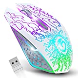 VersionTECH. Wireless Gaming Mouse, Rechargeable Computer Mouse Mice with Colorful LED Lights, Silent Click, 2.4G USB Nano Receiver, 3 Level DPI for PC Gamer Laptop Desktop Chromebook Mac -White