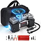 OlarHike 12V Portable Air Compressor, 150PSI Dual Cylinder Metal Pump Tire Inflator, Heavy-Duty Tire Pump with LED Night Light/Auto Shut-Off for SUVs/Trucks