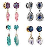 TBOSEN Set Of 8pcs Sapphire Crystal Dangle Pendant Ear Plugs Stainless Steel Screw Ears Tunnels Gauges Piercings