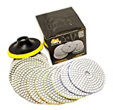 QuickT PPW702E Stone Granite Marble Quartz Concrete 4' Wet Diamond Polishing Sanding Polisher Pads Kit Tools for Wet Polisher Grinder, Includes Countertop Polish DIY Guide & Video