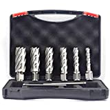 Annular Cutters Set 6pcs JESTUOUS 3/4 Inch Weldon Shank 2 Cutting Depth 7/16 to 1-1/16 Cutting Diameter HSS Slugger Bits for Magnetic Drill Press with 2 Pilot Pins