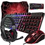 Gaming Keyboard and Mouse and Mouse pad and Gaming Headset, Wired LED RGB Backlight Bundle for PC Gamers and Xbox and PS4 Users - 4 in 1 Edition Hornet RX-250