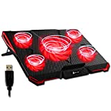 KLIM Cyclone Laptop Cooling Pad - New 2022 Version - 5 Fans Cooler - No More Overheating - Increases PC Performance and Life Expectancy - Ventilated Support for Laptop PS5 and PS4 - Red