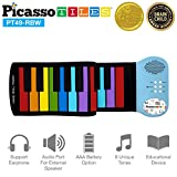 PicassoTiles® PT49 Kid's 49-Key Flexible Roll-Up Educational Electronic Digital Music Piano Keyboard w/ Recording Feature, 8 Different Tones, 6 Educational Demo Songs & Build-in Speaker - Rainbow