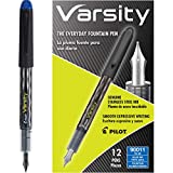 PILOT Varsity Pre-Filled Fountain Pens, Medium Point Stainless Steel Nib, Blue Ink, 12-Pack (90011)