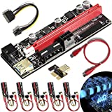 Newest VER009S PCIE Riser Express Cable 1X to 16X (Dual-6pin / MOLEX) with Led Graphics Extension Ethereum ETH Mining Powered PCI-E Riser Adapter Card, with 24inches USB 3.0 Cable, 6 Pack